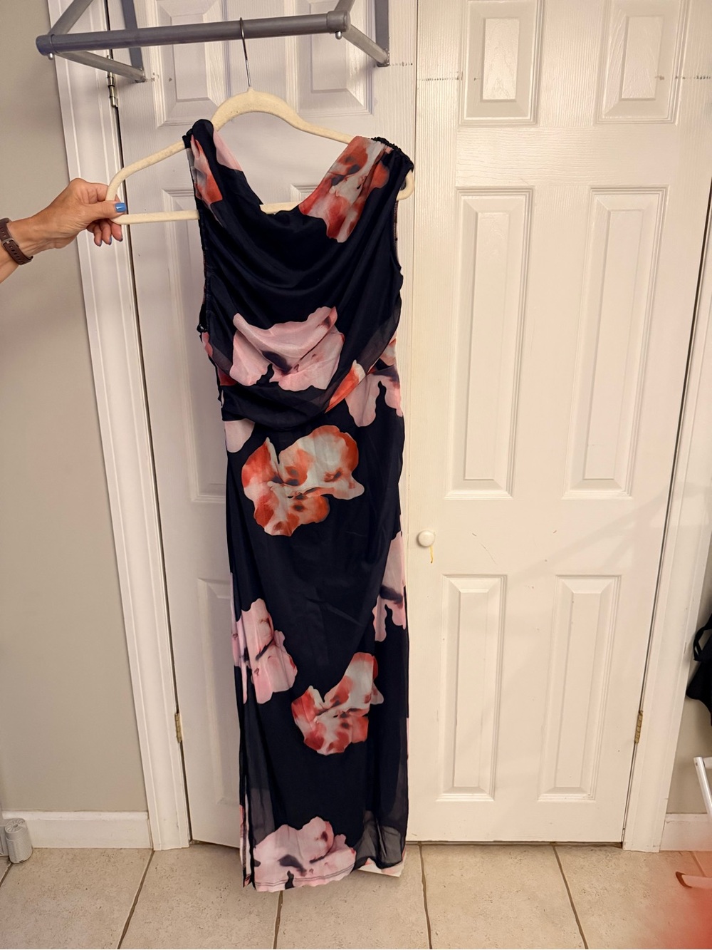 JJs House Navy Maxi Dress with Pink and Coral Floral Print